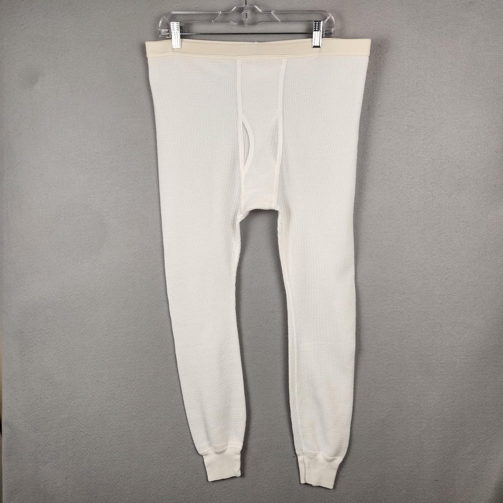 Morgan Mills Long Johns Thermal Pants Mens 2XL White Waffle Knit Made USA Warm‎